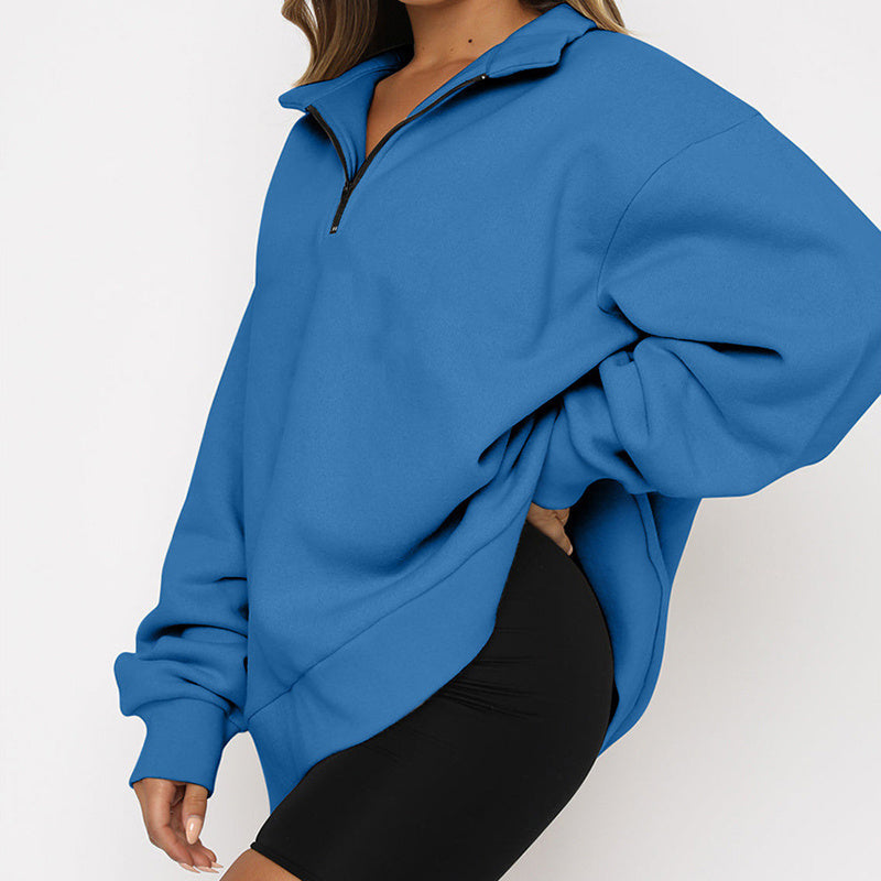 Lightweight Women Zip Sweatshirt - Oversized Pullover Casual
