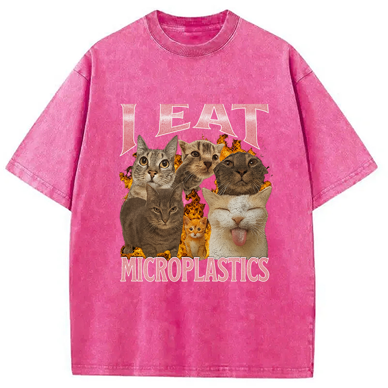 bbb I Eat Microplastics Funny Cat Meme Washed T-Shirt