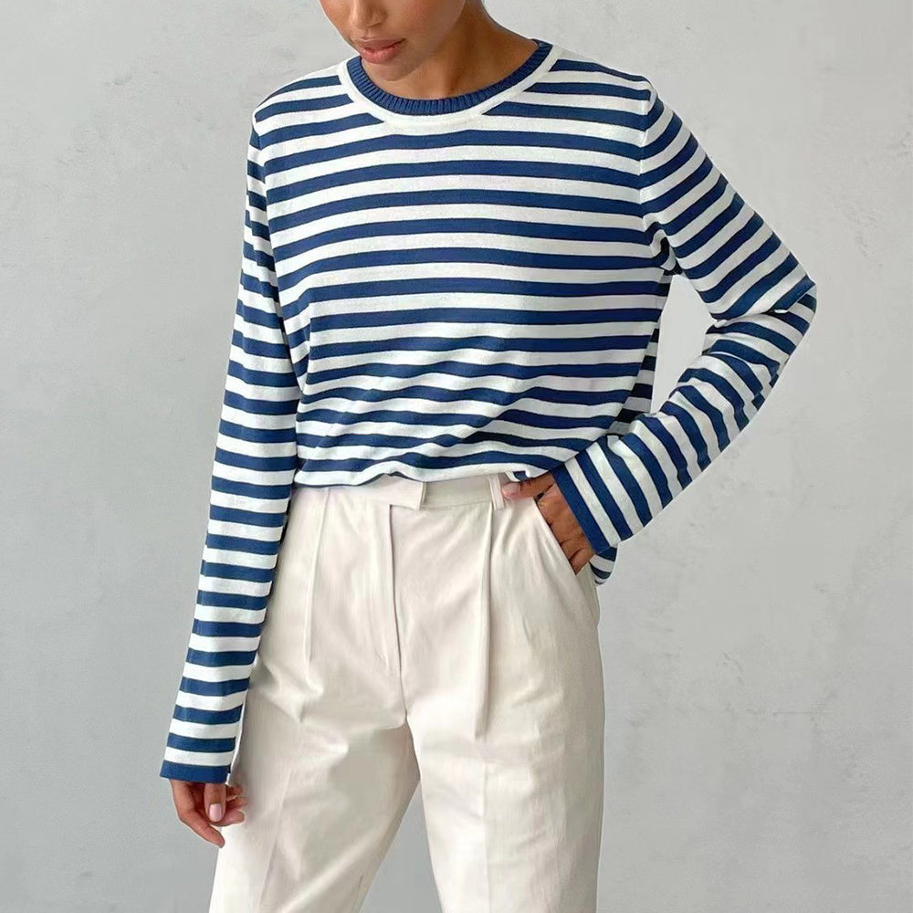 Leichter Damen-Langarmpullover – gestreifter Strick