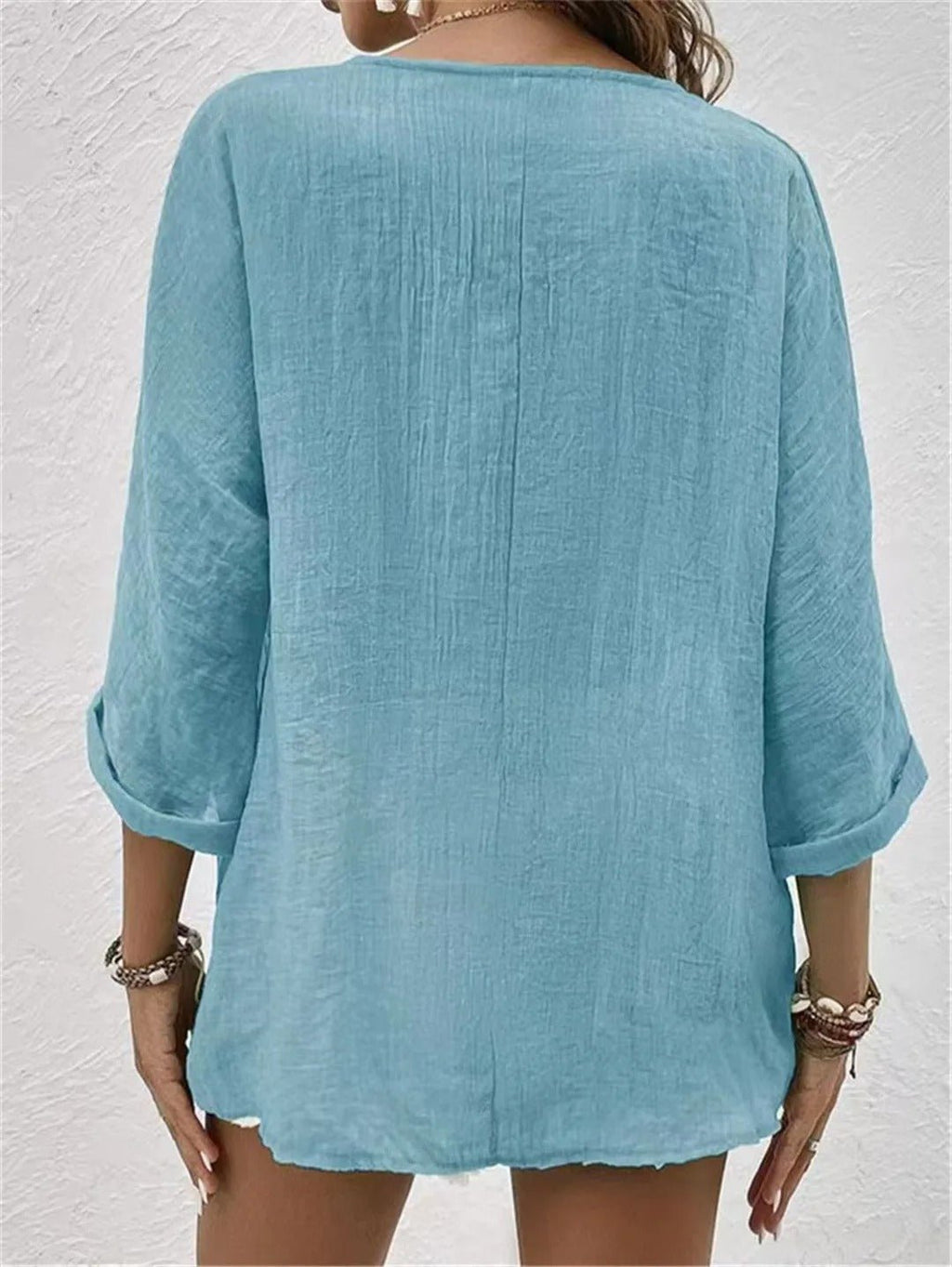 V-Neck Button-Up Women's Top - Lightweight Blouse for Women, Versatile Casual Elegance, Flattering Fit, Sizes S-3XL