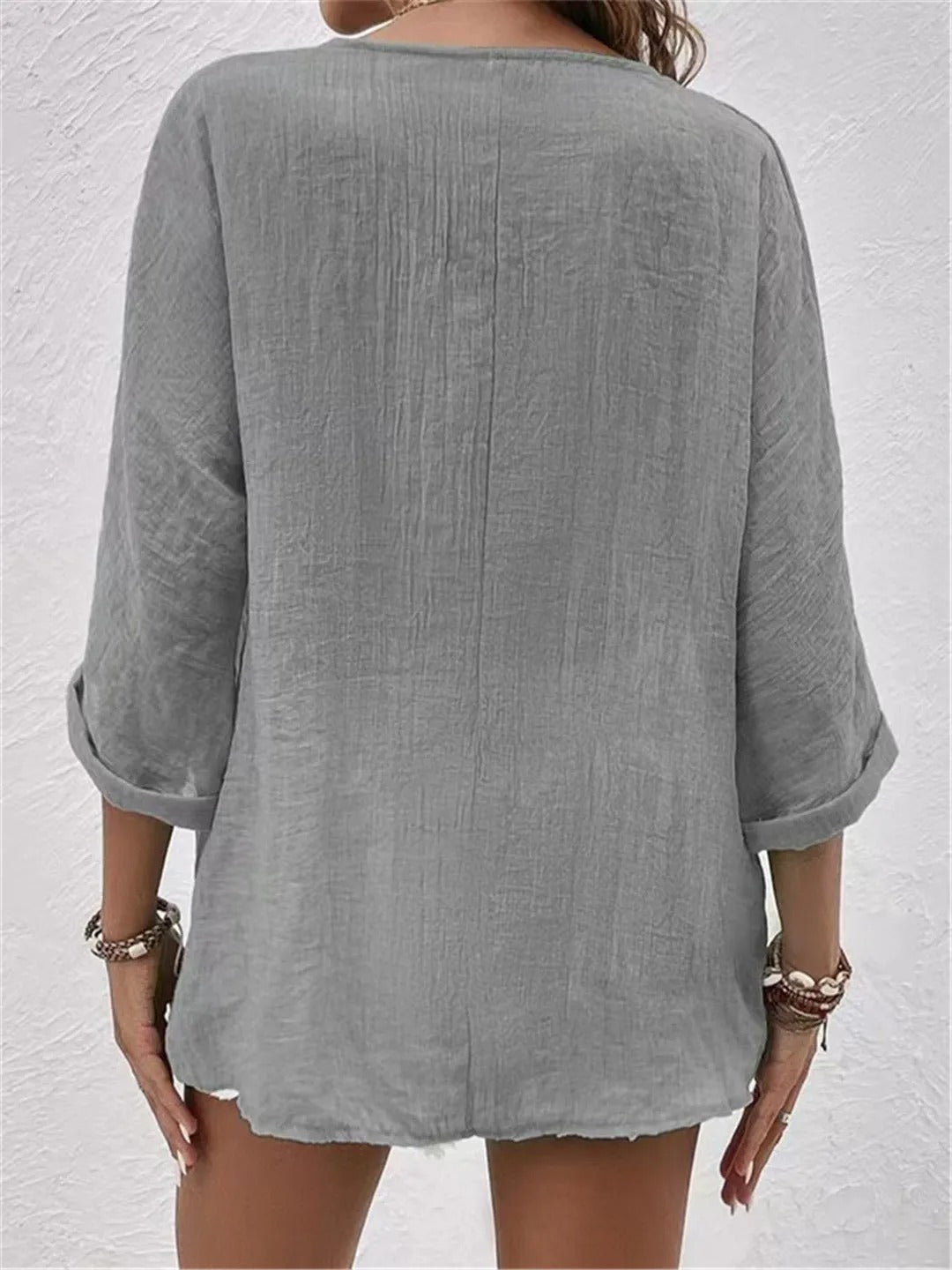 V-Neck Button-Up Women's Top - Lightweight Blouse for Women, Versatile Casual Elegance, Flattering Fit, Sizes S-3XL