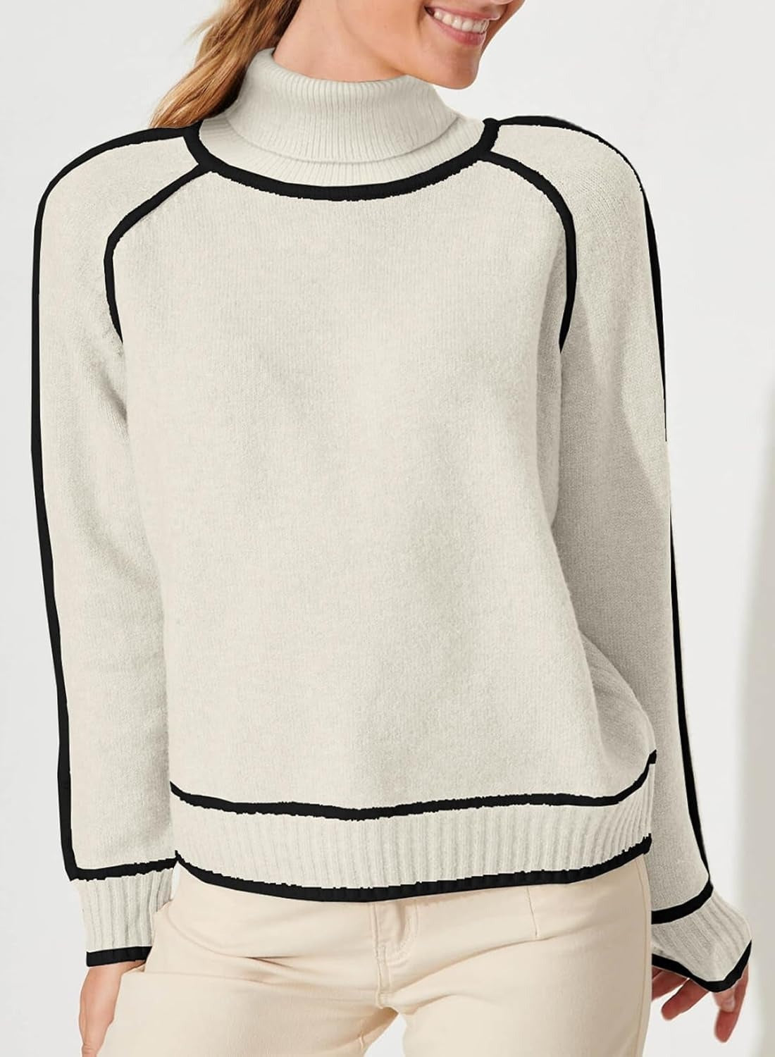 Warm Women Highneck Sweater - Raglan Cut Poly Knit Winter