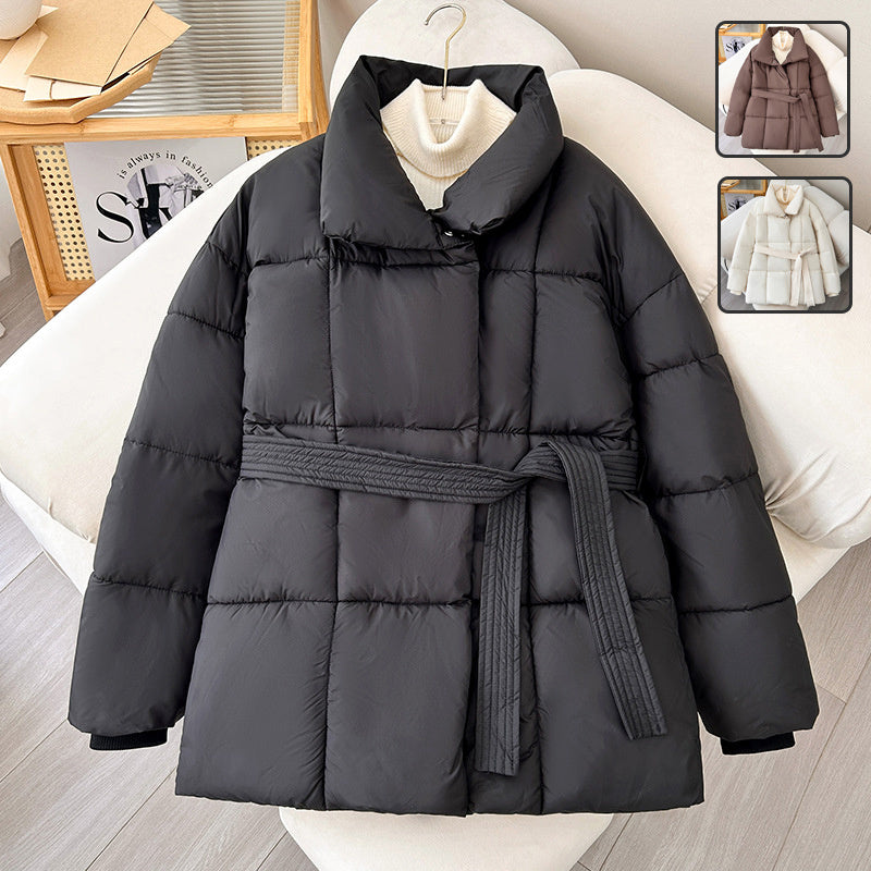 Warmer Damen-Steppmantel – Gürtel, gestepptes Nylon, mittellang bis zum Oberschenkel