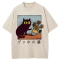 bbb Black Cat Sunflower Washed T-shirt