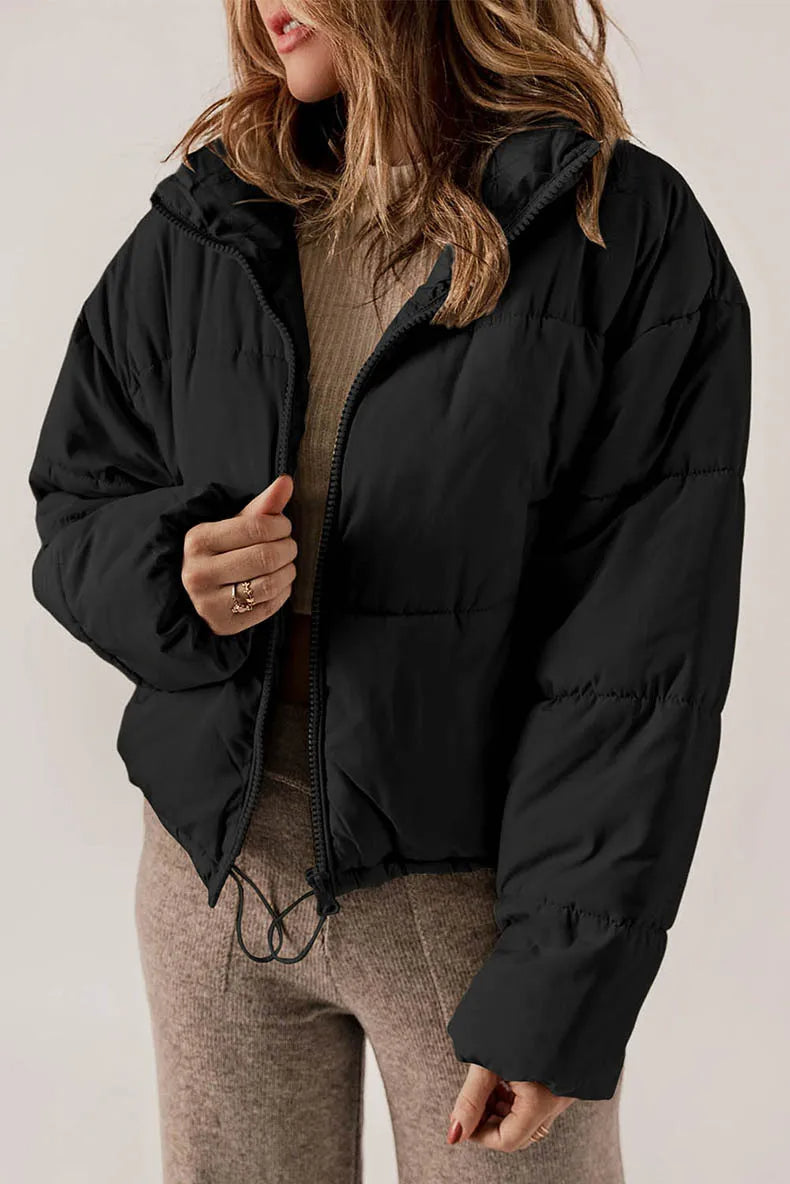 Insulating Womens Puffer Jacket - Cropped Boxy Polyester
