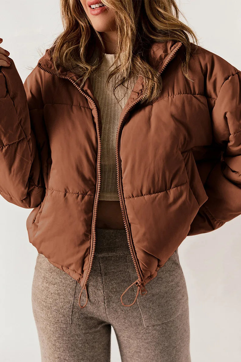 Insulating Womens Puffer Jacket - Cropped Boxy Polyester