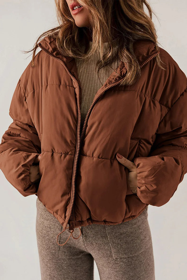 Insulating Womens Puffer Jacket - Cropped Boxy Polyester
