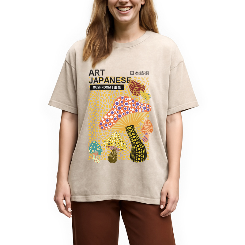 bbb Colorful Mushroom Japanese Art Washed T-Shirt