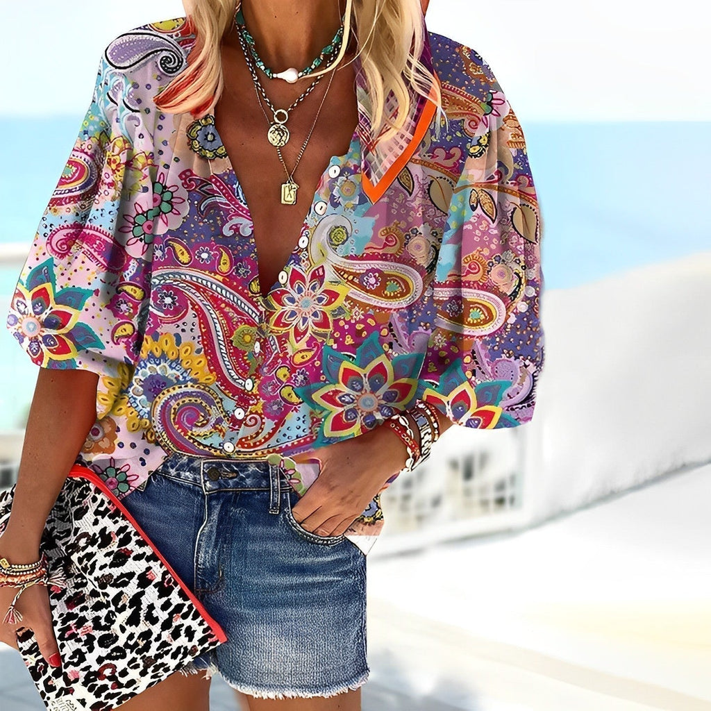 Damenbluse mit Mandala-Print aus weichem Strickstoff, lockere Passform für Herbst und Winter