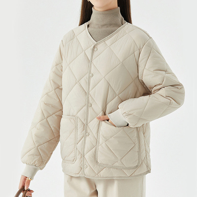 Leichter, gesteppter Damenmantel – Bequemer Rundhalsausschnitt, Nylon