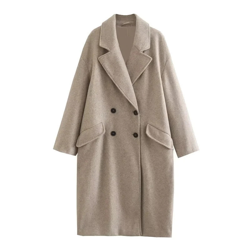 Oversized Women Coat - Double Breasted, Polyester, Citywear