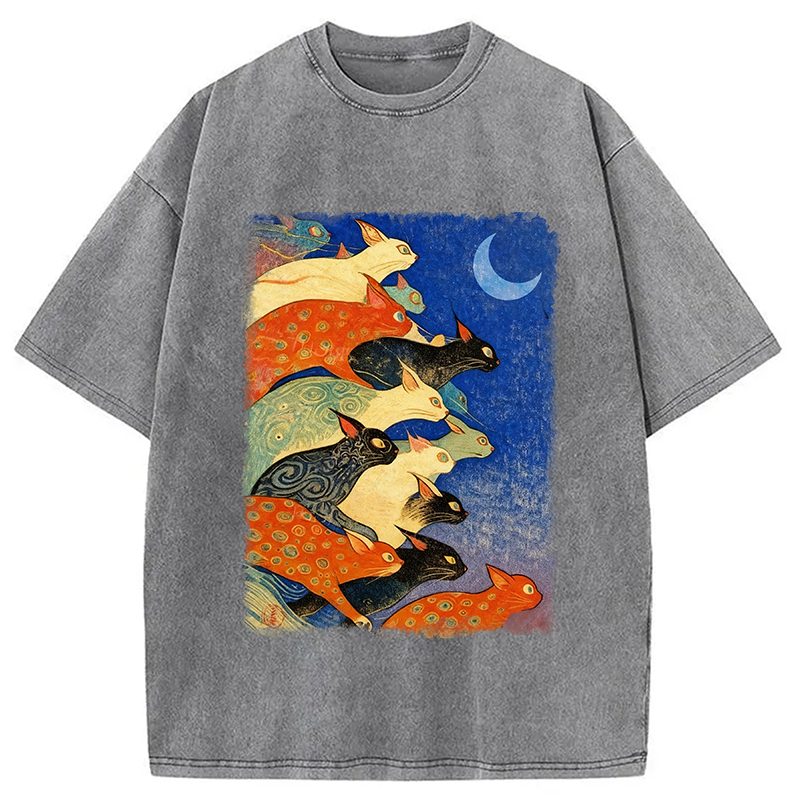 bbb Colorful Flowing Cats Washed T-Shirt