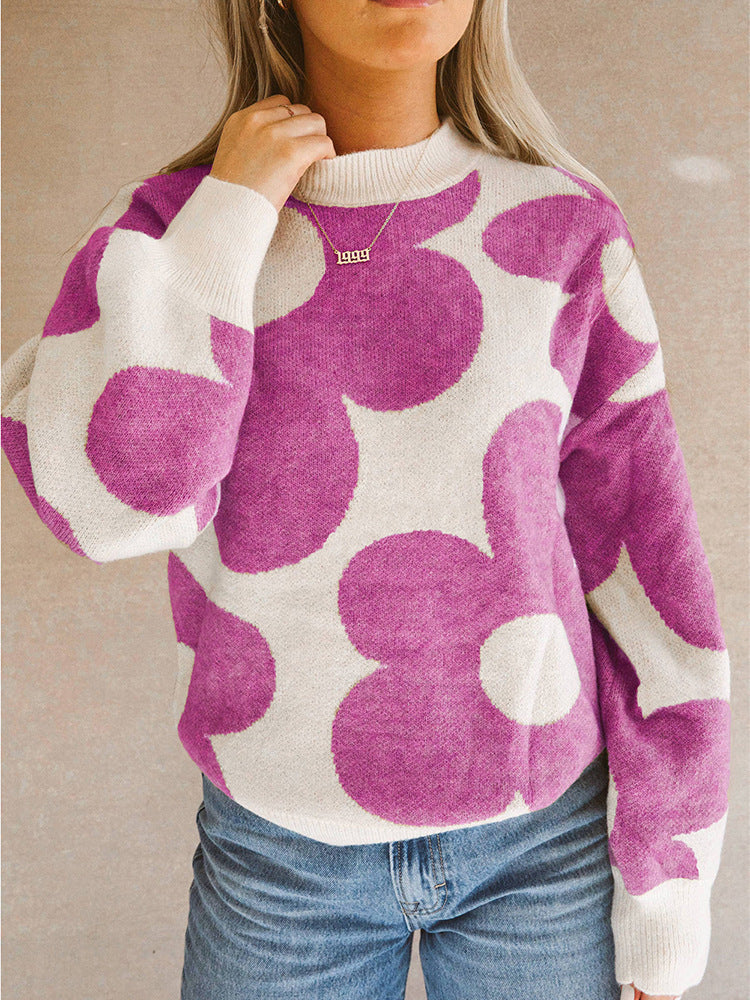 Oversized Women's Sweater - Cropped Viscose Knit, Casual