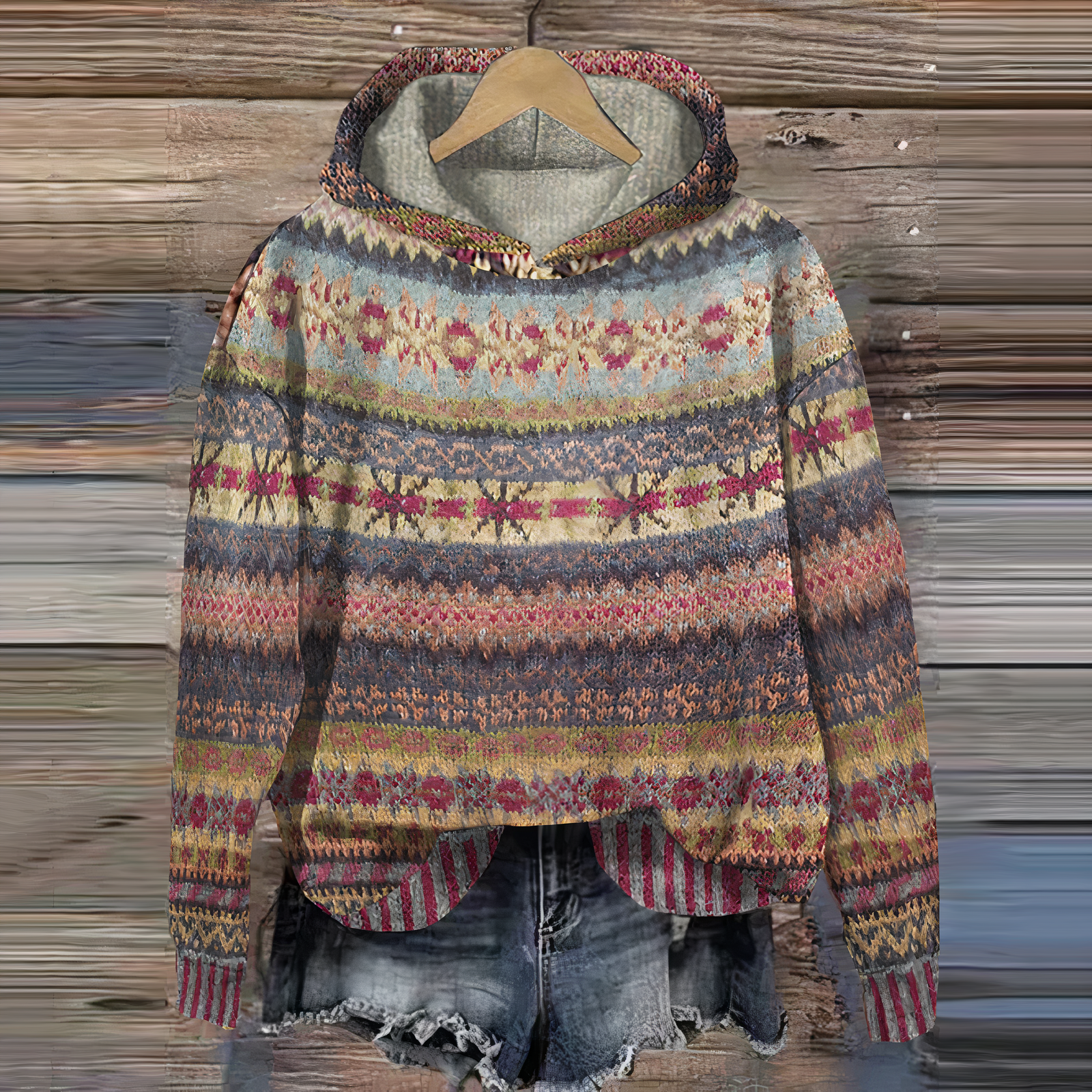 Warm Cozy Women’s Hoodie - Vintage Knit Pattern, Casual