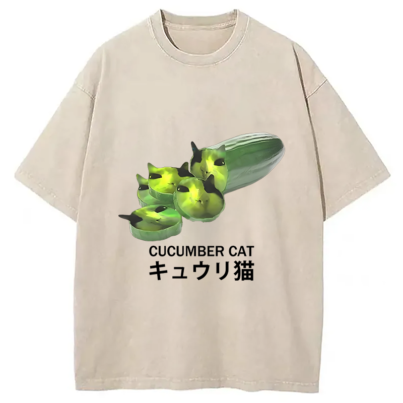 bbb Funny Cucumber Cat Meme Washed T-Shirt