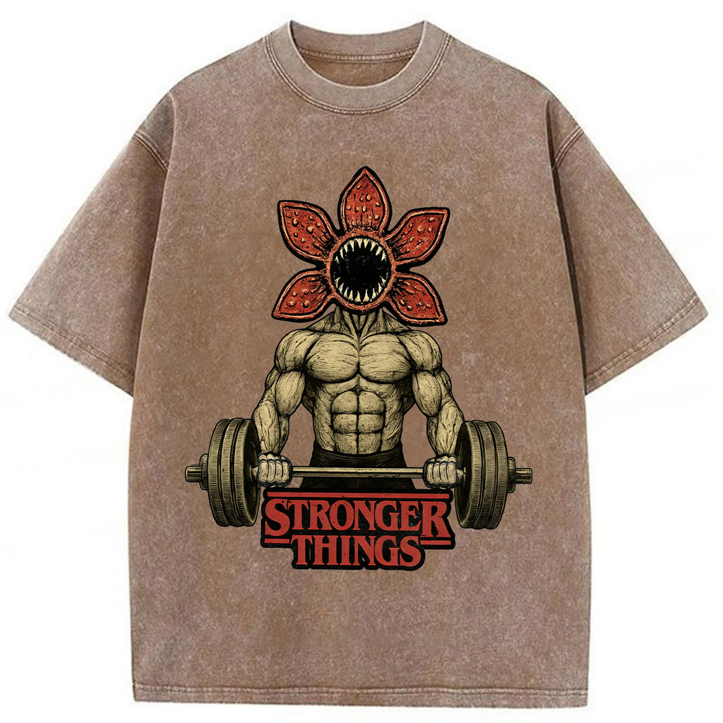bbb Demogorgon Weightlifting Stronger Things Washed T-shirt