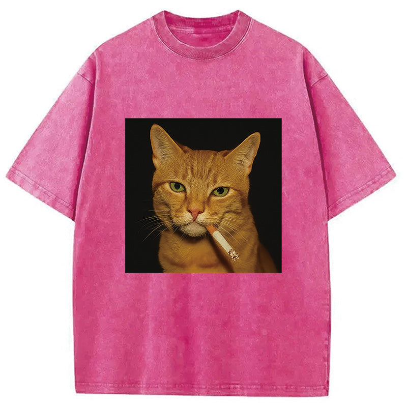 bbb Funny Orange Cat Smoking Meme Washed T-Shirt