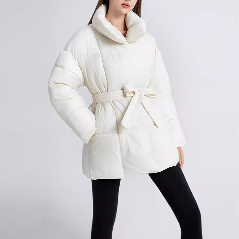 Warmer Damen-Steppmantel – Gürtel, gestepptes Nylon, mittellang bis zum Oberschenkel
