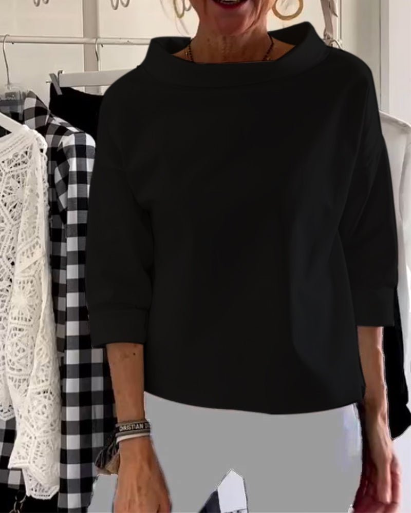 Elegante Damenbluse mit lockerem Rollkragen, Langarm-Top aus Baumwoll-Polyester-Mischgewebe für Sommer und Herbst