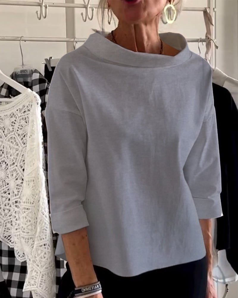 Elegante Damenbluse mit lockerem Rollkragen, Langarm-Top aus Baumwoll-Polyester-Mischgewebe für Sommer und Herbst