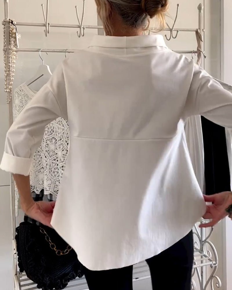 Elegante Damenbluse mit lockerem Rollkragen, Langarm-Top aus Baumwoll-Polyester-Mischgewebe für Sommer und Herbst