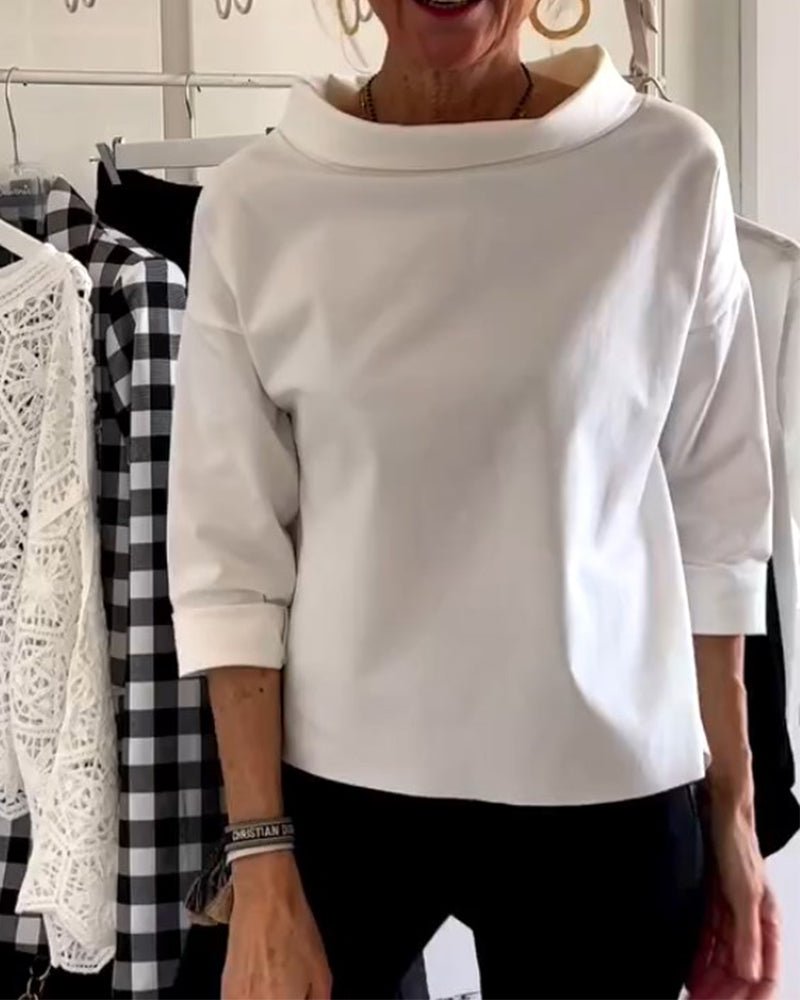 Elegante Damenbluse mit lockerem Rollkragen, Langarm-Top aus Baumwoll-Polyester-Mischgewebe für Sommer und Herbst