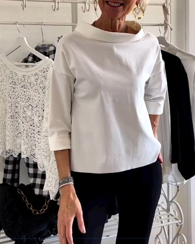 Elegante Damenbluse mit lockerem Rollkragen, Langarm-Top aus Baumwoll-Polyester-Mischgewebe für Sommer und Herbst