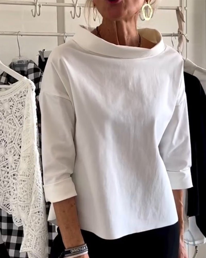 Elegante Damenbluse mit lockerem Rollkragen, Langarm-Top aus Baumwoll-Polyester-Mischgewebe für Sommer und Herbst
