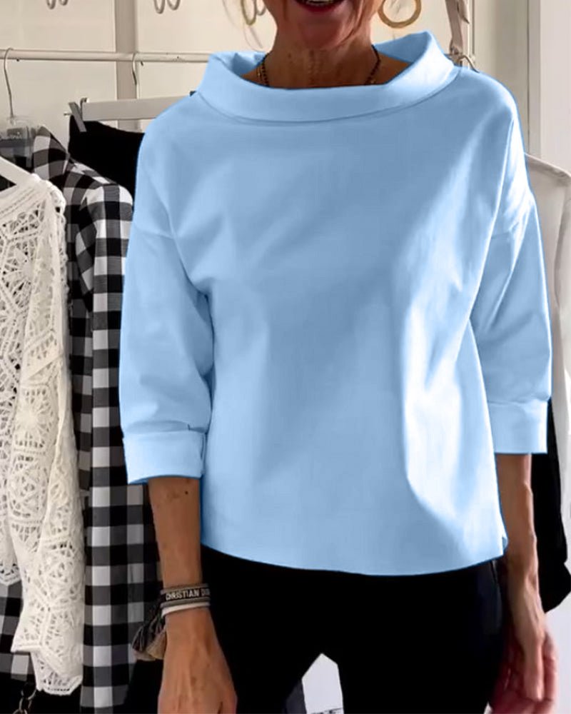 Elegante Damenbluse mit lockerem Rollkragen, Langarm-Top aus Baumwoll-Polyester-Mischgewebe für Sommer und Herbst