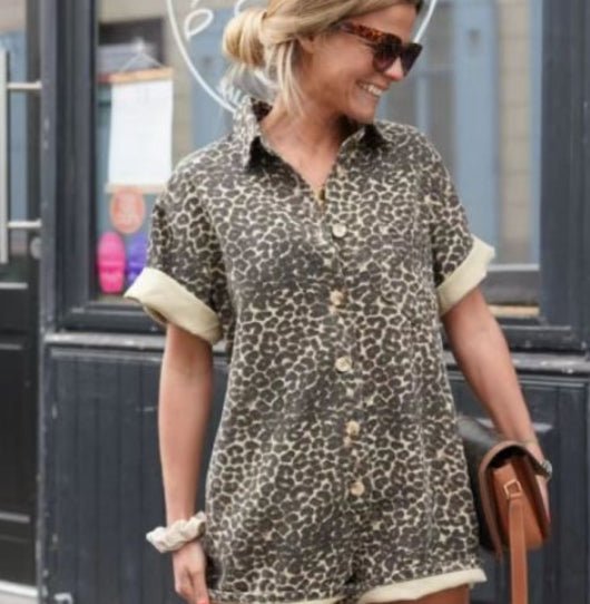 Leopard Print Summer Set for Women, Comfortable Polyester Outfit for Beach and Casual Outings