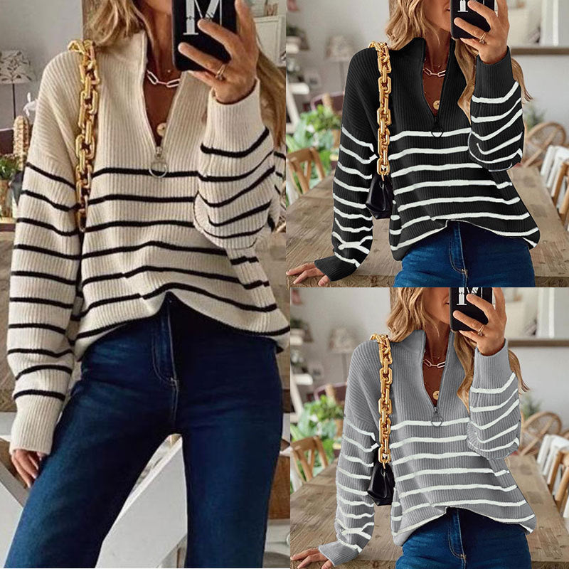 Soft Cozy Women’s Knit Pullover - Oversized Half Zip, Velvet