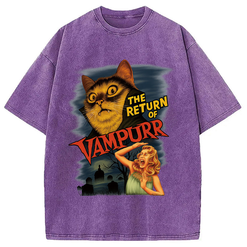 bbb The Return of Vampurr The Halloween Cat Washed T-Shirt