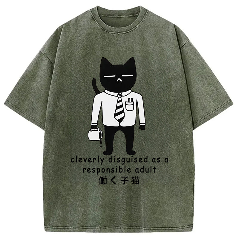 bbb Cat At Work Japan Washed T-Shirt