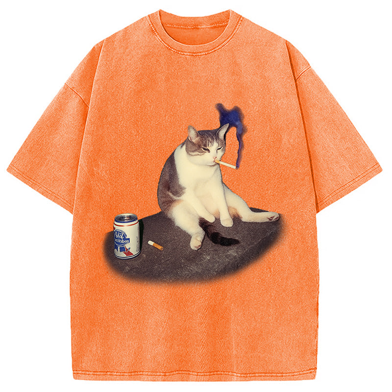 bbb Custom Cat Smoking Meme Washed T-Shirt