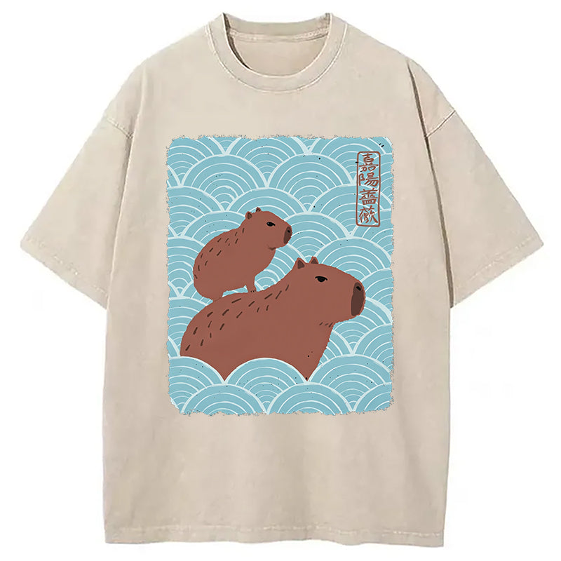 bbb Kawaii Capybara Ukiyo-e Washed T-Shirt