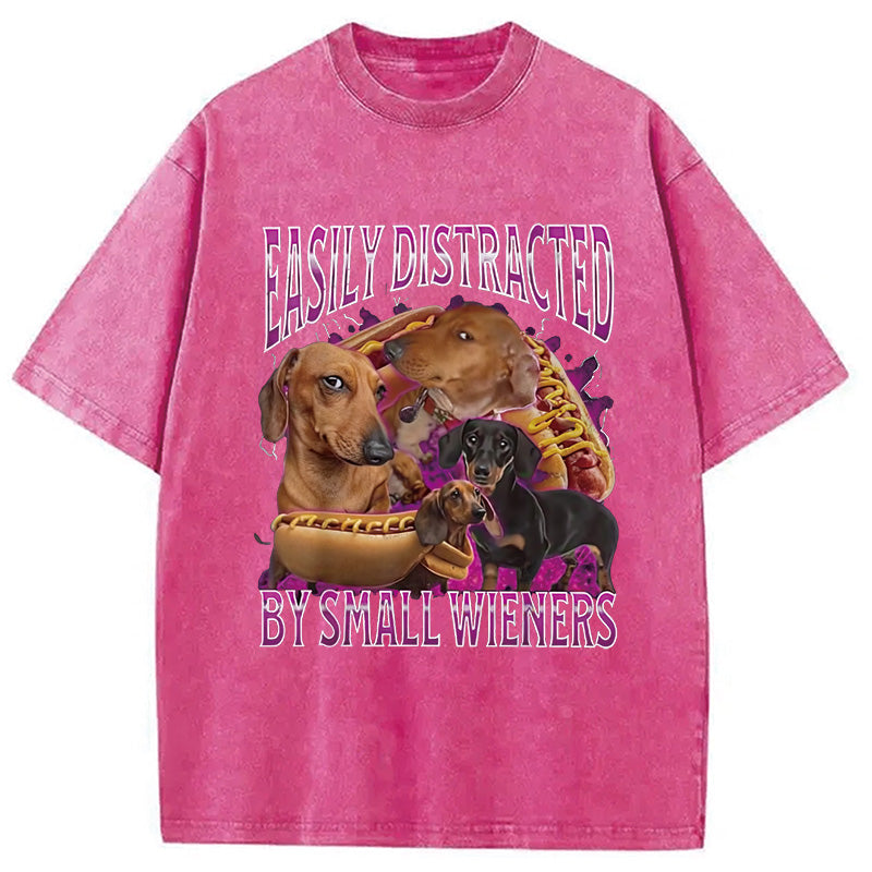 bbb Easily Distracted By Small Wieners Funny Washed T-Shirt