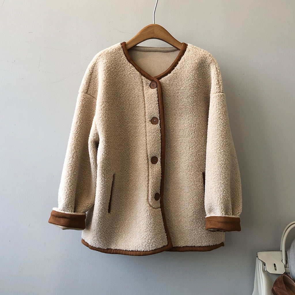 Warm Cozy Women's Fleece Coat - Boxy, Polyester, Winter