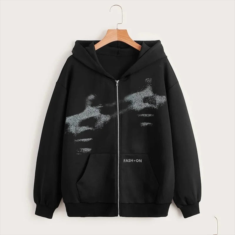 Oversized Unisex-Kapuzenpullover mit Reißverschluss – Kastenförmiger Schnitt mit Reißverschluss vorne, Baumwolle