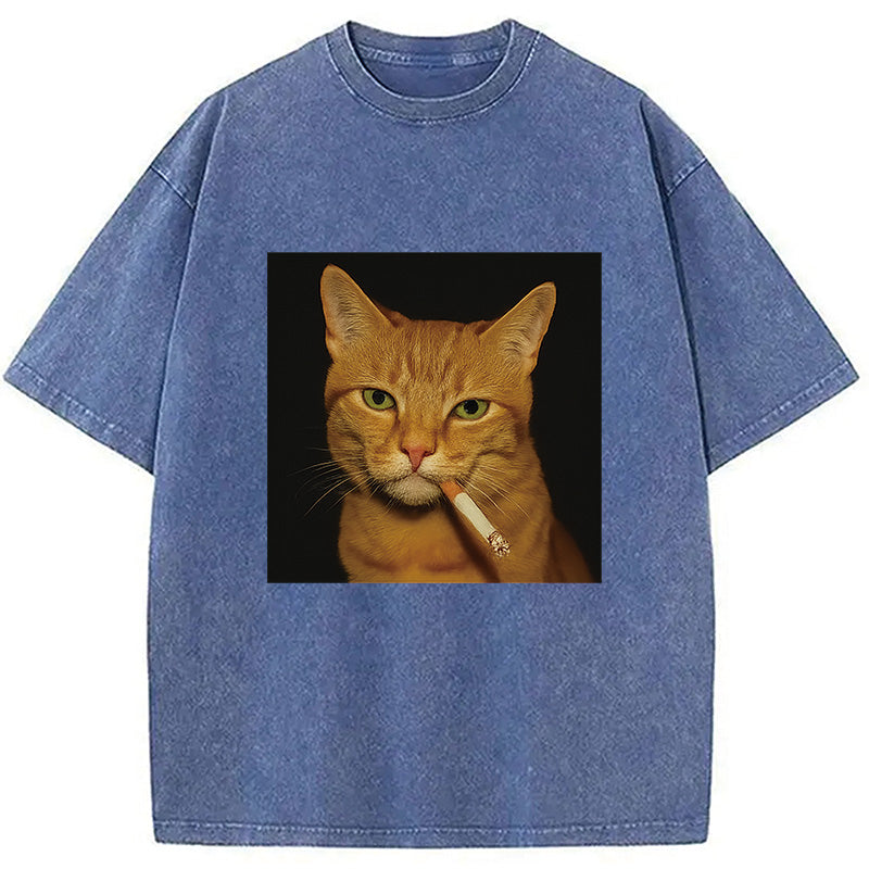 bbb Funny Orange Cat Smoking Meme Washed T-Shirt