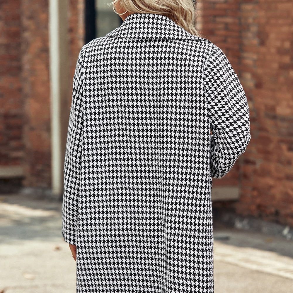 Warm Classic Women's Long Coat - Suit Collar, Polyester