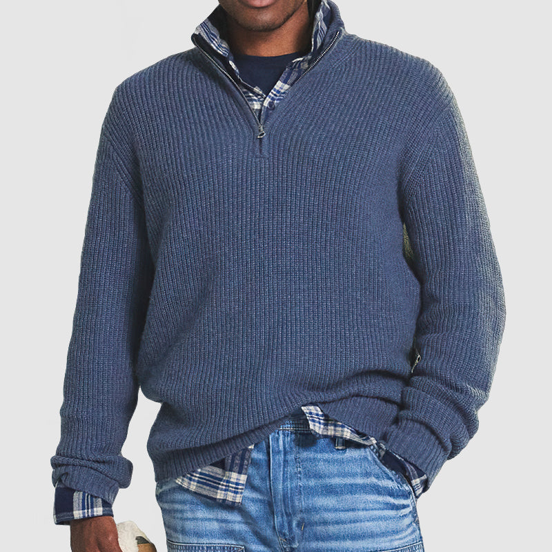 Soft Men Cashmere Pullover - Half Zip Ribbed Business Casual