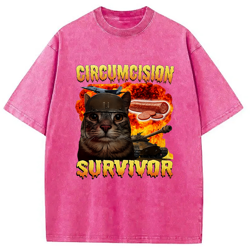 bbb Circumcision Survivor Funny Cat Meme Washed T-Shirt