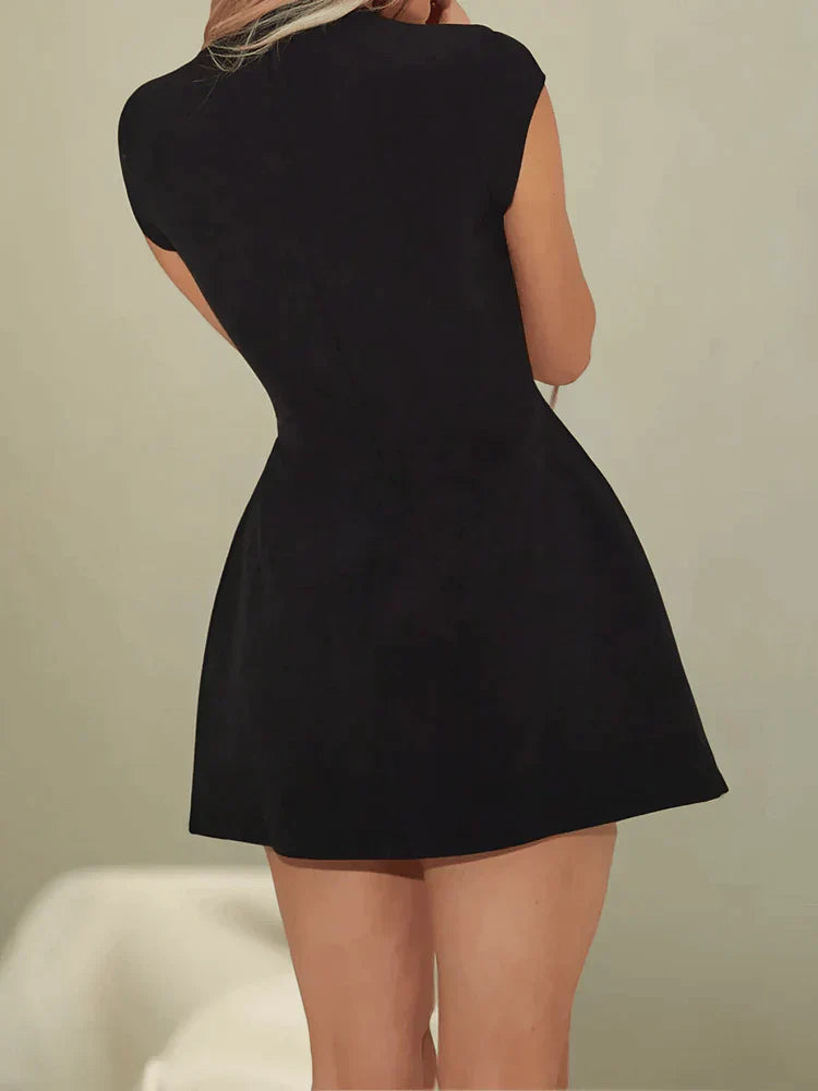 Elegant Mini Dress with Cap Sleeves in Black, White, Pink, Red - Flattering Fit, Soft Polyester Fabric,