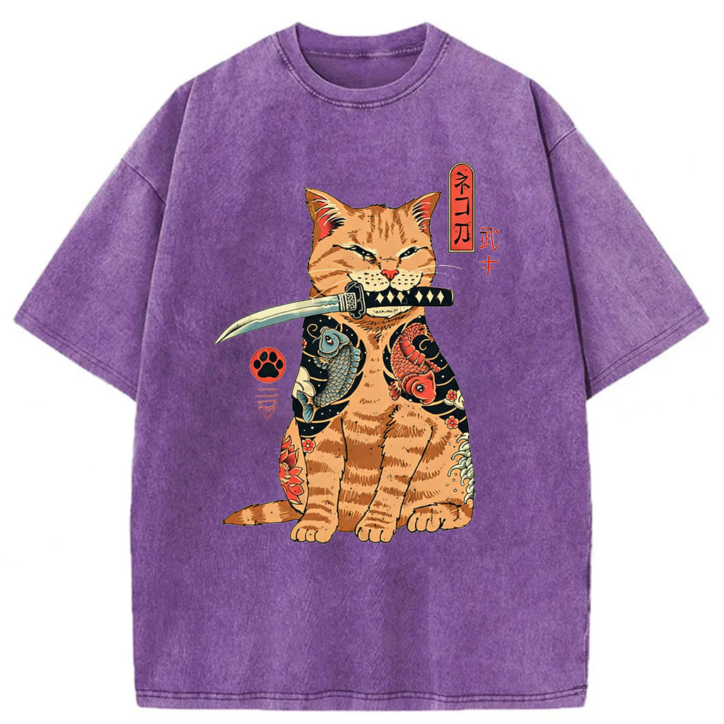 bbb Samurai Cat Washed T-shirt
