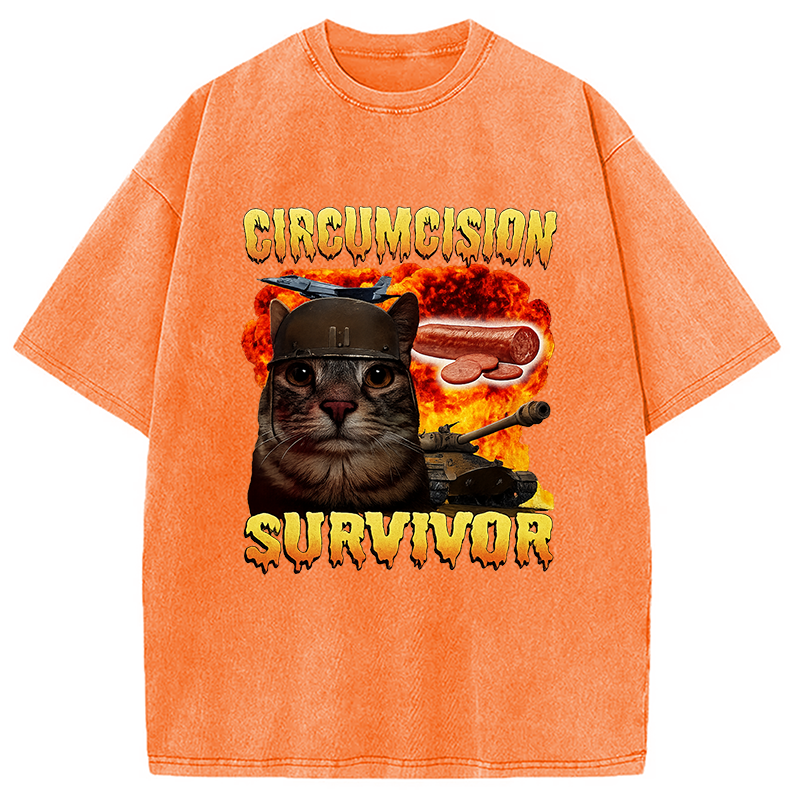 bbb Circumcision Survivor Funny Cat Meme Washed T-Shirt