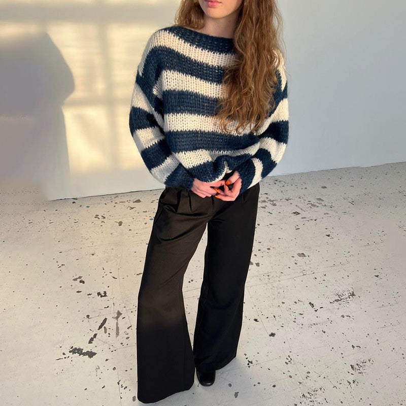 Oversized, kuschelig, Damenpullover – gestreift