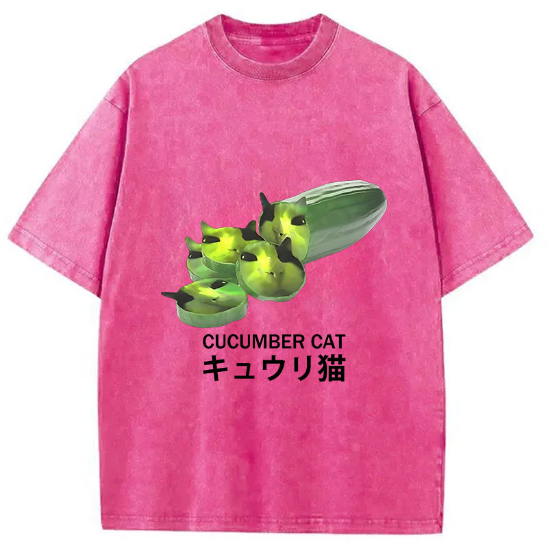 bbb Funny Cucumber Cat Meme Washed T-Shirt