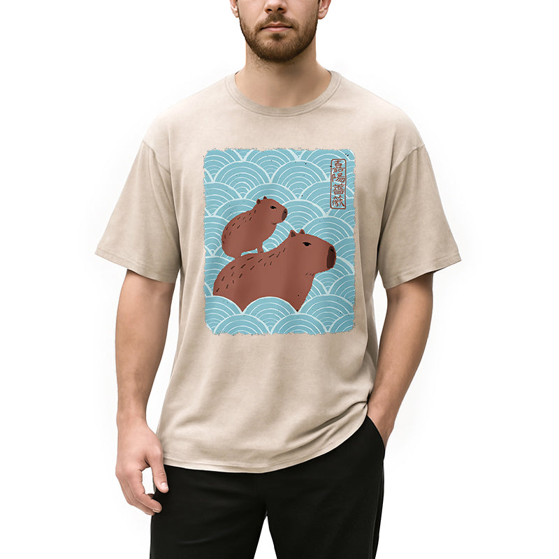 bbb Kawaii Capybara Ukiyo-e Washed T-Shirt