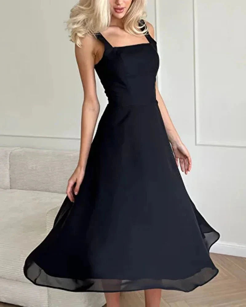 Elegant Chiffon Wedding Guest Dress with Angular Neckline, Flowing Formal Cocktail Dress for Special Occasions