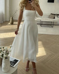 Elegant Chiffon Wedding Guest Dress with Angular Neckline, Flowing Formal Cocktail Dress for Special Occasions